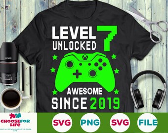 7th Birthday svg, Level 7 unlocked svg, Birthday boy svg, Gamer birthday, 7 years old svg png Cricut Silhouette Cut File Digital download