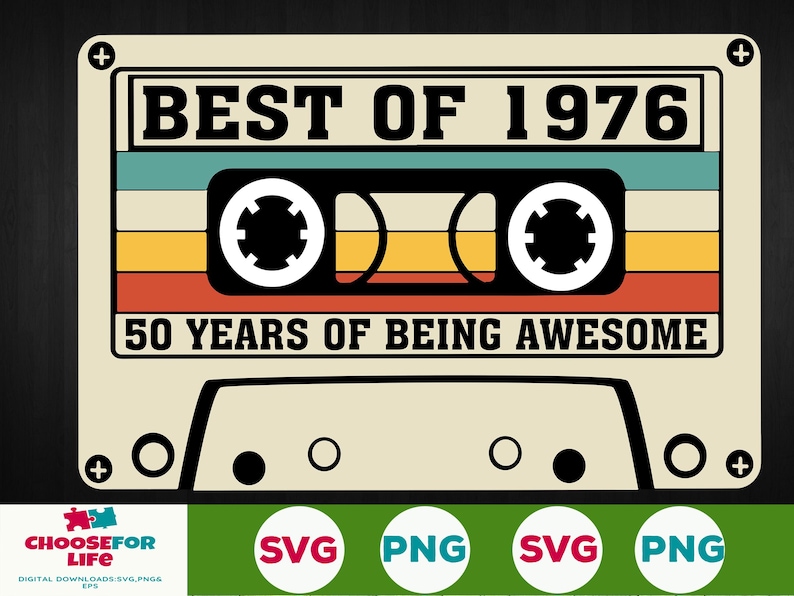 50th Birthday svg Best Of 1976 Kassette Tape 50 jahre alt geburtstag Geboren 1976 svg png Cricut, Silhouette, Cut File Digitaler download Bild 1