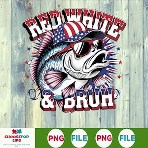 Sublimación PNG divertida de pesca del 4 de julio, diseño del Día de la Independencia para niños, archivo de impresión patriótico de EE. UU., rojo, blanco y negro