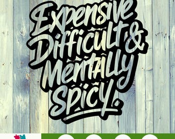 Caro, difícil y mentalmente picante PNG divertido sarcástico salud mental retro coqueto humor clipart descarga digital para camisetas manualidades