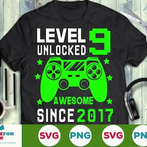 Level 9 Unlocked svg 9th birthday Boy Gamer 9 years Old Video Game Controller Joystick for kid Png eps svg Cricut Silhouette