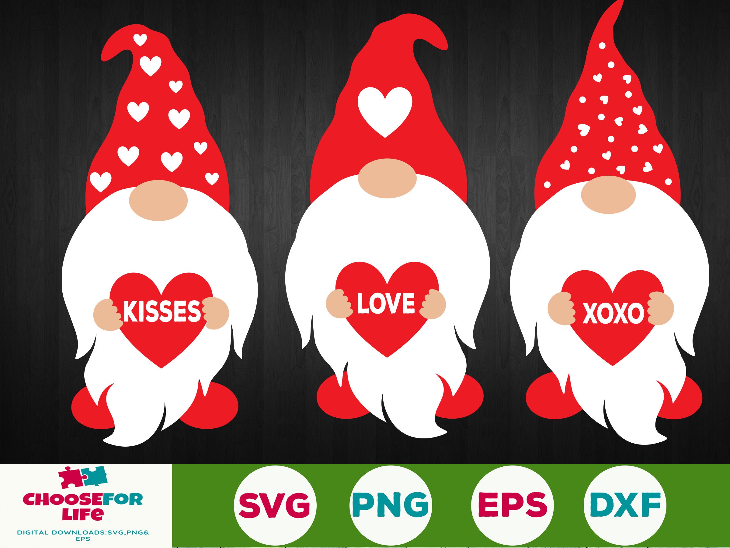 Valentine Gnomes Svg Three Gnomes Svg Cute Valentines Svg Love Gnomes ...
