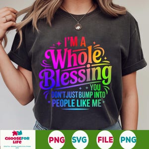 I’m A Whole Blessing SVG PNG, Melanin Black Woman Affirmation Cut File for Cricut, Simply Blessed Hustle Girl Boss Motivational Design