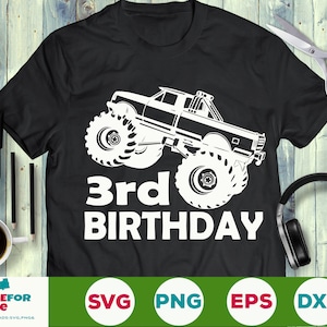 Third birthday svg, 3rd birthday svg, monster truck svg 3rd birthday boy svg  DXF, Cricut, silhouette Cut File png