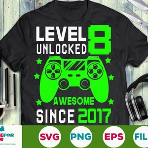 Level 8 entsperrt svg 8. Geburtstag Boy Gamer 8 Jahre alter Videospiel-Steuerknüppel für Kind Png eps svg Cricut Silhouette