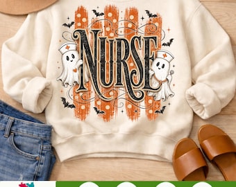 Halloween Nurse Ghost PNG, Coquette CNA RN Shirt Design, Striped Spooky Season Nurse Sublimation Digital Download File
