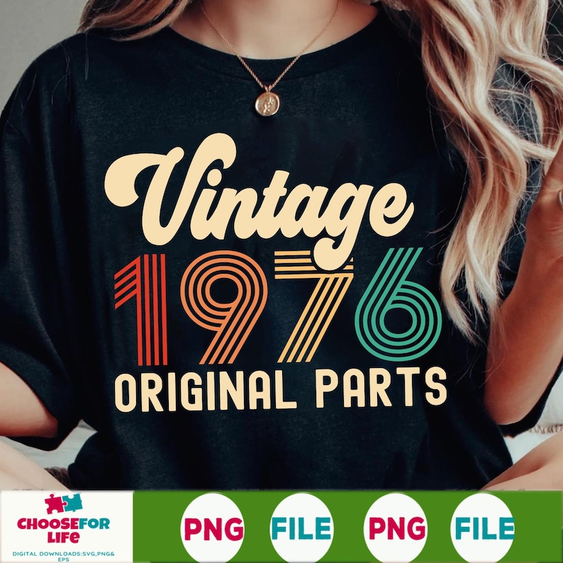 Vintage 1976 SVG PNG, 50th Birthday Retro Year Design, Born in 1976 Shirt Graphic, Celebrate Party Digital Download, Gift for Her image 2