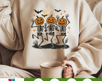 Pumpkin Skeleton Halloween PNG, Dancing Skeleton Spooky Season Design, Funny Digital Download for Sublimation Shirts, Mugs & Decor