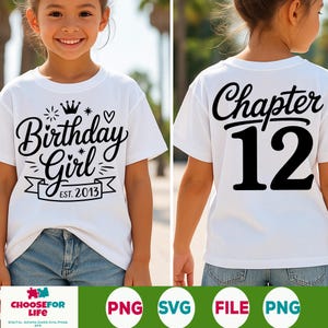 12e verjaardag meisje SVG PNG hoofdstuk 12 shirtontwerp est. 2013, twaalf jaar oud snijbestand, sublimatiecricut afdrukbaar voor verjaardag