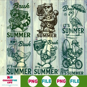 ¡Es verano! SVG PNG, divertido archivo de corte retro de ganso, oso y mapache para Cricut, diseño de camiseta playera vintage, pegatina de vacaciones de moda.
