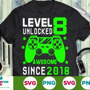 Level 8 Unlocked svg 8th birthday Boy Gamer 8 years Old Video Game Controller Joystick for kid Png eps svg Cricut Silhouette