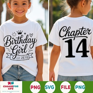 Diseño de camiseta para niña de 14 años (SVG PNG, Capítulo 14, Est. 2011), Archivo de corte para 14 años, Celebración de cumpleaños imprimible con sublimación de Cricut