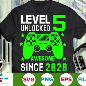 Level 5 Unlocked svg 5. Geburtstag Boy Gamer 5 Jahre alter Videospiel-Steueryknüppel für Kind Png eps svg Cricut Silhouette
