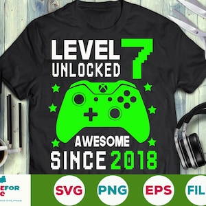 Svg 7e anniversaire, niveau 7, svg débloqué, anniversaire garçon svg, anniversaire de joueur, 7 ans svg png Cricut Silhouette coupe fichier téléchargement numérique