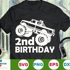Second birthday svg, 2nd birthday svg, monster truck svg 2nd birthday boy svg DXF, Cricut, Silhouette Cut File png