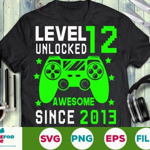 Déverrouillé niveau 12 svg 12e anniversaire Gamer 12 ans manette de jeu vidéo pour enfant garçon fille Png eps svg Cricut Silhouette