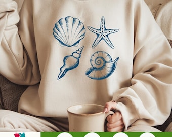 Seashell Shirt SVG PNG – Summer Vibes Ocean Design for Beach Lovers, Coastal T-Shirt Digital Download, Cricut File, Sublimation Clipart