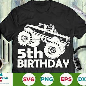 Fifth birthday svg, 5th birthday svg, monster truck svg 5th birthday boy svg  DXF, Cricut, silhouette Cut File png