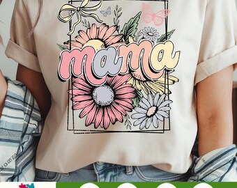 Floral Mama png met strik, retro mama shirtontwerp, Flower Mama sublimatiekunst, Moederdag png, schattige mama clipart downloaden