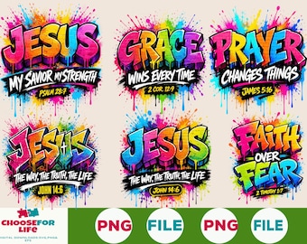 Graffiti Jesus PNG Bundle, The Way Truth Life Christian Bible Verse Clipart, Faith Based Sticker Shirt Design Sublimation Download File