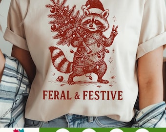 Feral and Festive Raccoon PNG, Funny Christmas Raccoon Clipart, Cute Holiday Sublimation Design, Sarcastic Animal PNG, Digital Download