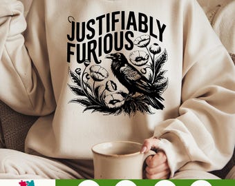 Corvo Furioso Justificado SVG PNG Design Feminista Pró-Escolha, Arquivo de Corte Antipatriarcado, Arte de Protesto pelos Direitos das Mulheres para Download Cricut