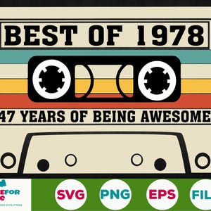 47. Geburtstag svg Best Of 1978 Kassette Tape 47 Jahre alter Geburtstag Geboren 1978, Png, Cricut, Silhouette, Schnittdatei Digitaler Download