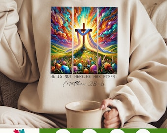 He is Risen PNG, Wildflower Spring Easter Brushstroke Design, Aesthetic Boho DTF Transfers, Christian Jesus Easter PNG
