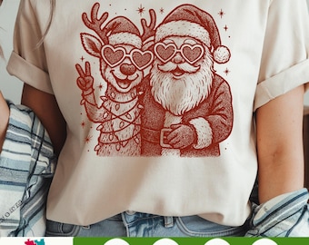 Merry Christmas PNG, Santa Claus and Reindeer Sublimation Design, Trendy Holiday Clipart for Shirts, Festive Digital Download