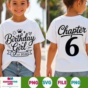 Diseño de camiseta SVG PNG para niña de 6.º cumpleaños, capítulo 6, edición 2020, archivo de corte para niña de 6 años, imprimible por sublimación para celebrar cumpleaños.