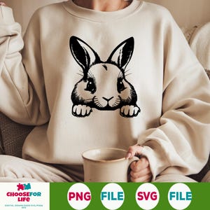 Peeking Cute Rabbit SVG & PNG Files, Easter Bunny Clipart, Funny Rabbit Digital Download, Cute Animal Design for Shirts, Stickers, Cricut