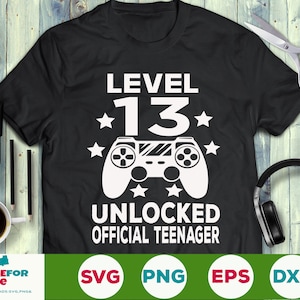 Level 13 Entsperrt offizielle Teenager 13. Geburtstag Video Game Controller Joystick für Kind junge Mädchen Png Eps Svg Cricut Silhouette