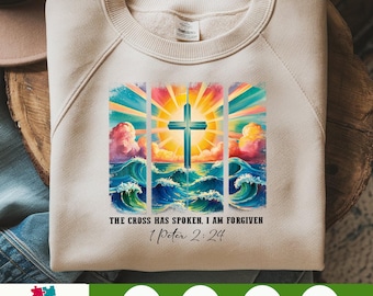 Religious Easter PNG For Christian Shirts, Colorful Brushstroke Cross Design, Cute Trendy Sublimation PNG, Faith Based Gift Idea