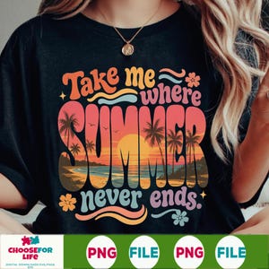 Ta mig dit sommaren aldrig slutar PNG, strandsemester-tröjadesign för nedladdning