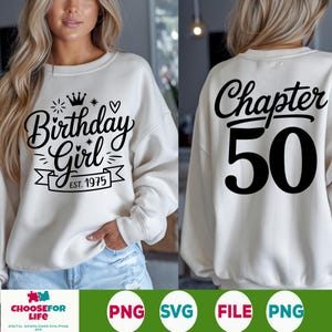 50th Birthday Girl SVG PNG – Chapter 50 Digital Download, Est. 1975 Sublimation File for Shirts, Birthday Graphic Her, Cricut Design Bday