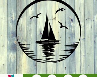 Segelboot Ozean SVG PNG Nautische Clipart Vektordatei Sofortiger digitaler Download für Cricut Silhouette Küstendekoration Laser Glowforge Craft