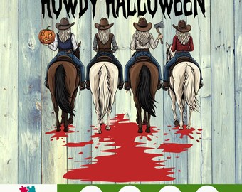 Howdy Halloween png – grappige cowgirl rijden clipart, spooky schattig western sublimatie ontwerp, halloween shirt digitale download voor herfst