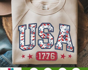 Floral USA Png, Patriotic Png, Retro America Png, 4th Of July PNG, 4th Of July Sublimation Design download, America Coquette Png, Girly png