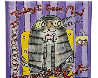 Original Cat Painting Collectible Tabby Coffee House Art By Samantha McLean