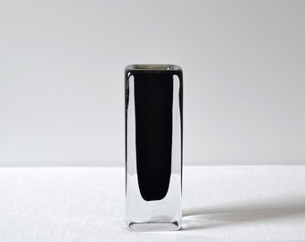 Nils Landberg for Orrefors vase Dusk series vintage scandinavian sommerso glass signed 3736/118 smokey grey black hand blown / Sweden 1958