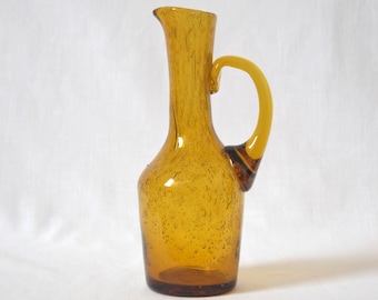 Biot orange glass vase with handle / France 1970s