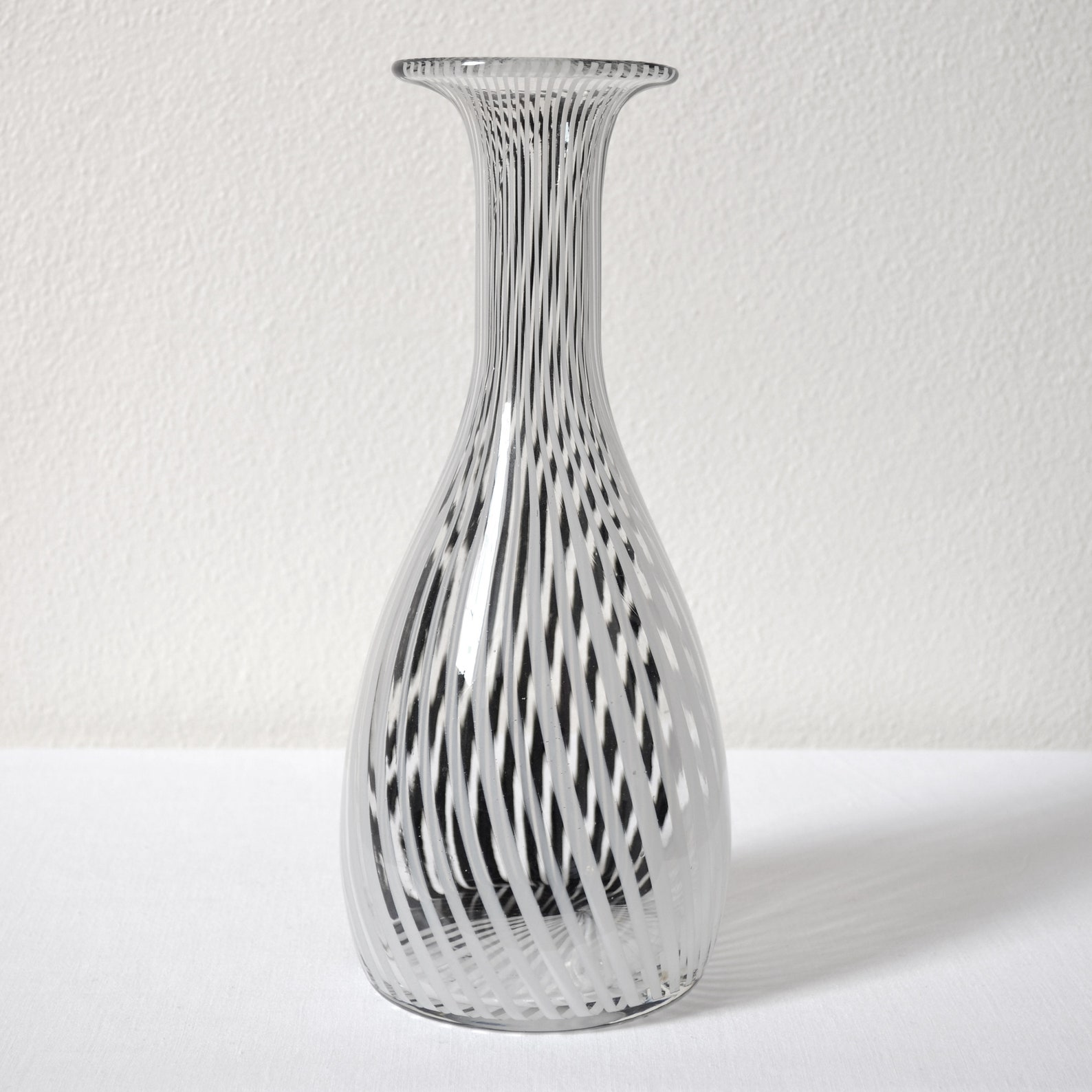 Glass vase with black & white stripes attributed to Venini for | Etsy