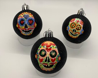Dia de los Muertos/Day of the Dead Set of 3 Hand-painted Ornaments