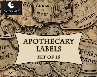 Apothecary Halloween Jar Labels, Printable, Digital download, junk journal, scrapbook, magic potion labels, creepy, spooky, vintage, tags