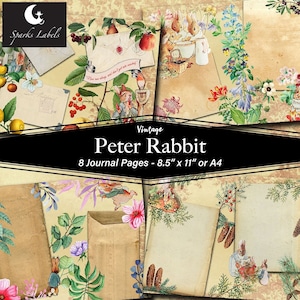 Puede incluir: Ocho páginas de diario vintage con ilustraciones de Peter Rabbit, flores y otras escenas de la naturaleza. Las páginas miden 8,5 pulgadas por 11 pulgadas o tamaño A4.