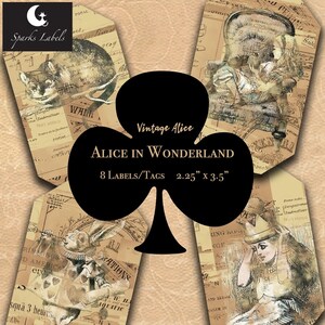 Vintage Alice in Wonderland printable labels/gift tags, digital download, collage, junk journal, ephemera, scrapbook, all occasion, craft