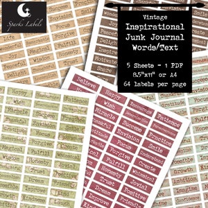 Junk Journal Words/Text, Inspirational Words, Vintage Text, Printable labels, Digital download, vintage ephemera, scrapbooking labels
