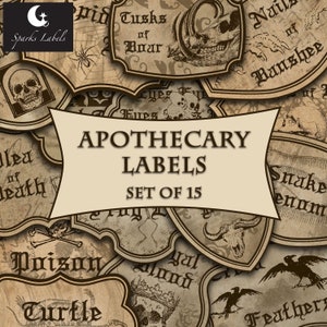 Apothecary Halloween Jar Labels, Printable, Digital download, junk journal, scrapbook, magic potion labels, creepy, spooky, vintage, tags