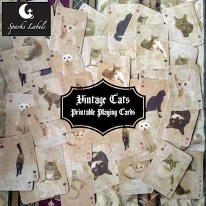 Printable Vintage Katzen Spielkarten, Deck + Joker, sofortiger Download/digitaler Download, Sonderanfertigungen verfügbar, Junk Journal, Scrapbooking