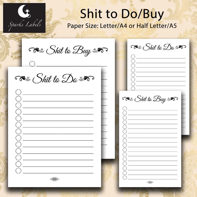 Shit to Do & Shit to Buy List, Printable, to Do List, Minimalist, Blank ...